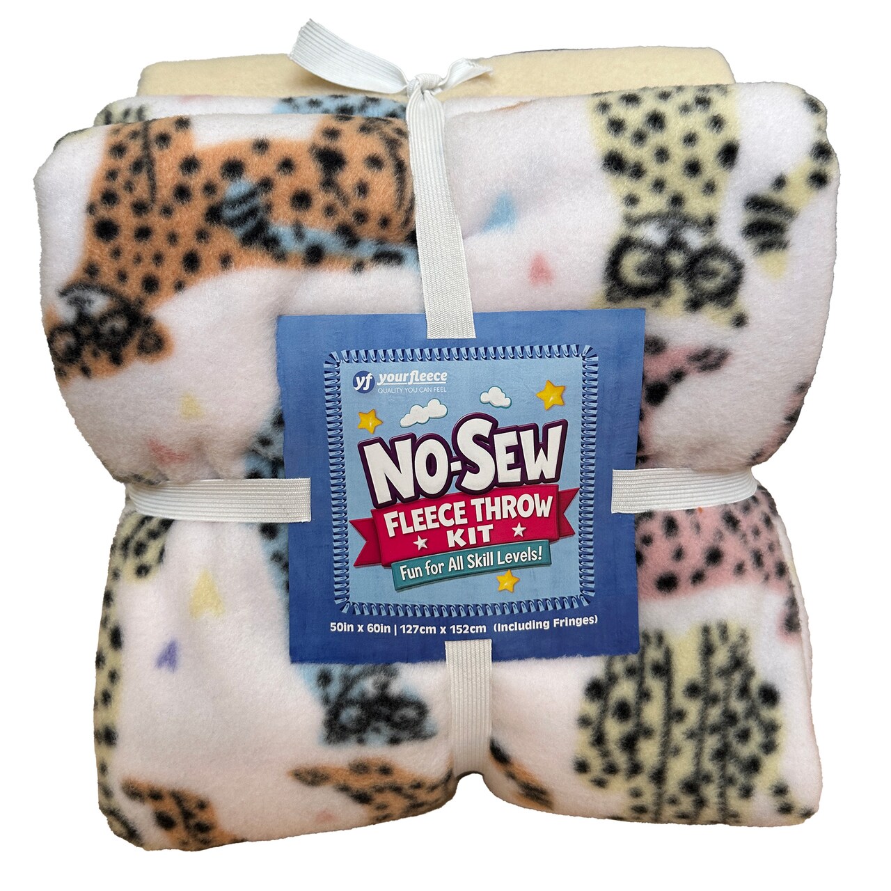 Hipster Leopard Anti-Pill Premium No-Sew Throw Fleece Fabric Kit